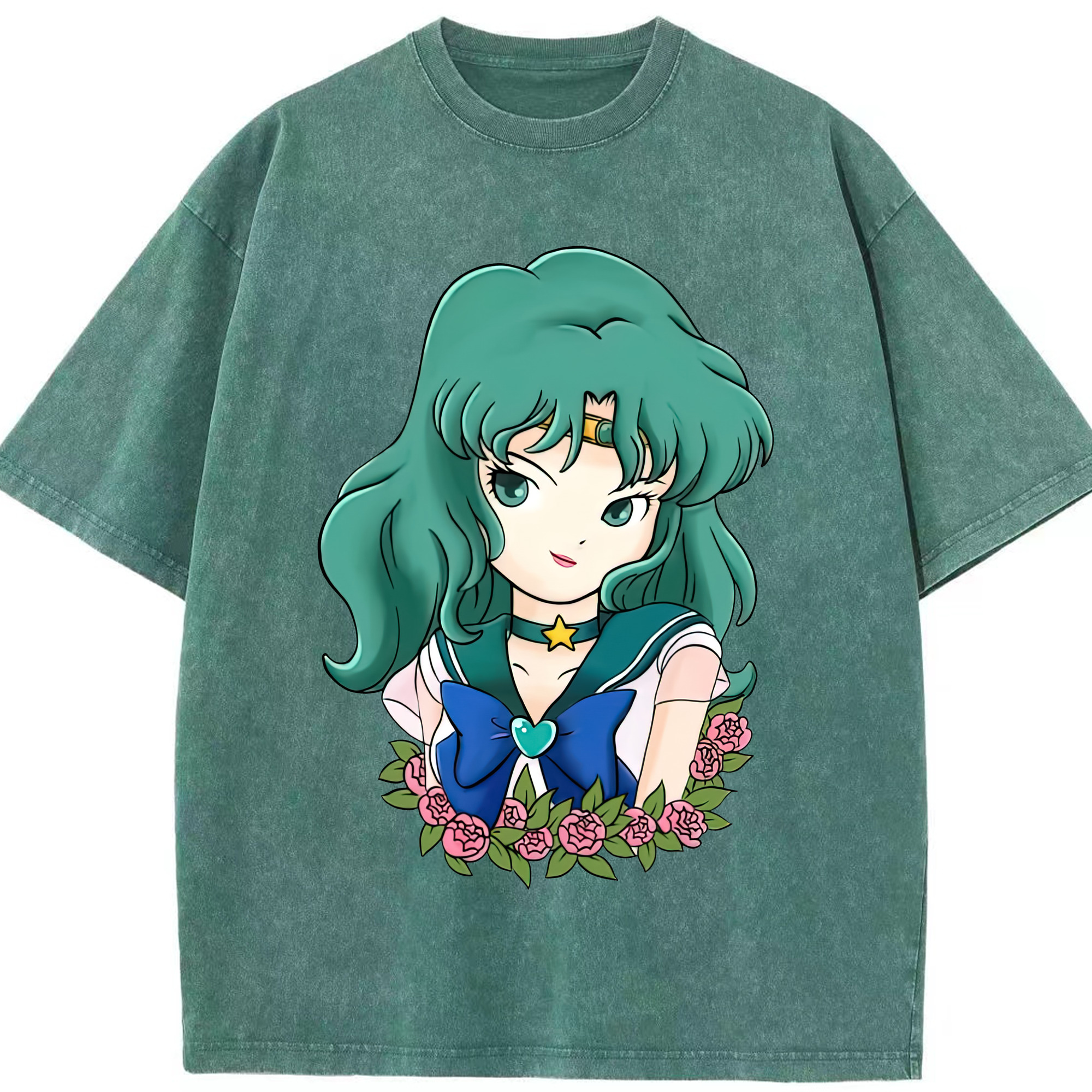 （画像用） 美少女戦士セーラームーン 海王 みちる（かいおう みちる） Sailor Moon Kaiou Michiru 綿100% ヴィンテージ風 半袖Tシャツ（フロントプリント）
